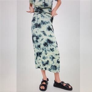 Zara The Batik Blue Tie‎ Dye Pull-On Midi Skirt Sz M